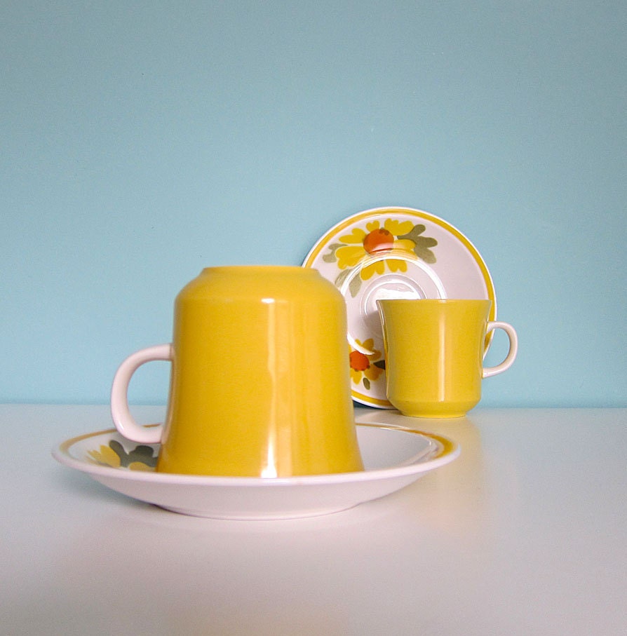 Vintage Mikasa Cera Stone FLORA Cups and Saucers