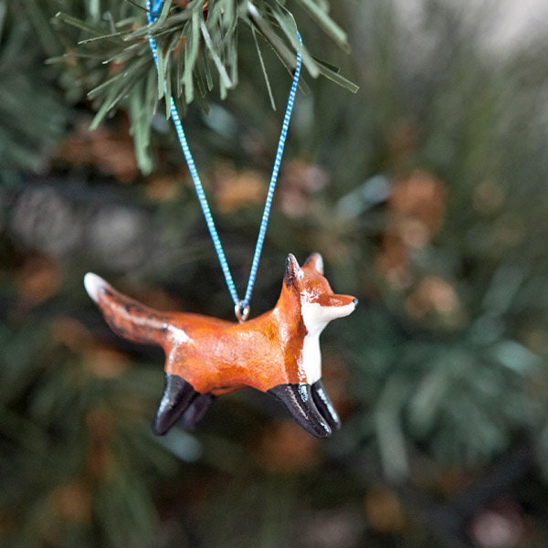 Le Red Fox Christmas Tree Ornament - One of a Kind Tiny Animal Sculpture