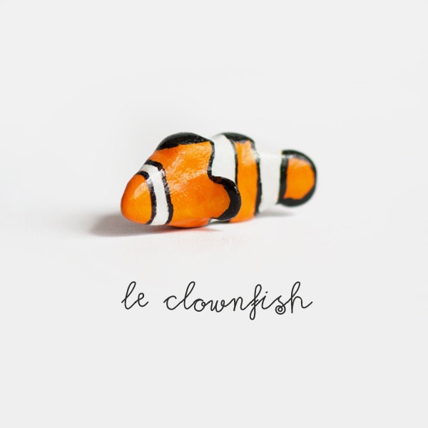Tiny Animal Sculpture, Le Colorful Clownfish Totem, OOAK Animal Figurine