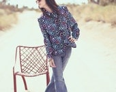 Long Sleeve Southwestern Hippie Bright Print Button Up Shirt Blouse - Bonnie
