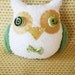 BOObeloobie Orli the Owl in Olive Green, White and Cream with a yellow beak and wing detail