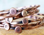Initial Bangle - Personalized Hand Stamped - Recycled Hammered Copper