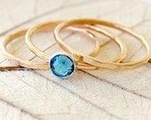 Blue Topaz Swarovski Crystal 14k Gold Fill and Sterling SIlver Stacking Rings - Set of 3 - Your Size