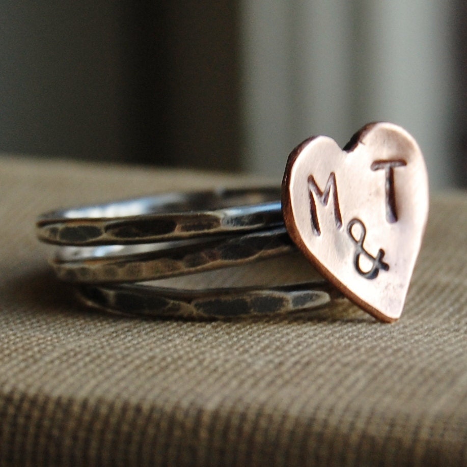 Rustic Romance - Eco Friendly Recycled Sterling Silver -  Stacking Ring Set  - Custom Size