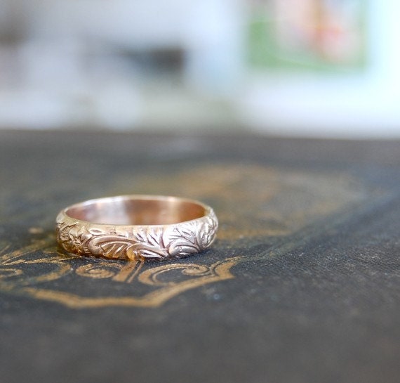 14K Yellow Gold Fill Ring Band - Floral- Your Size