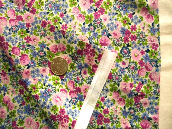 cotton fabric - floral - japanese -  purple and green - light weight - sold by half yard
