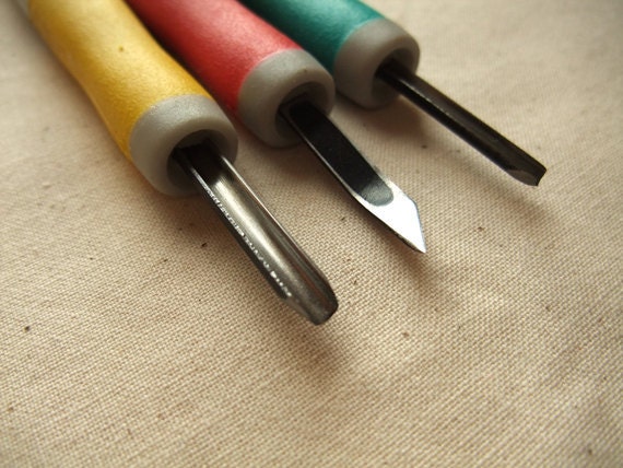carving knife set - diy rubber stamps - for making hand carved rubber stamps - japanese - set of 3