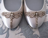 Art Deco Ivory Dragonfly Ballet Flats Wedding Shoes - Any Size - Pick your own shoe color and crystal color