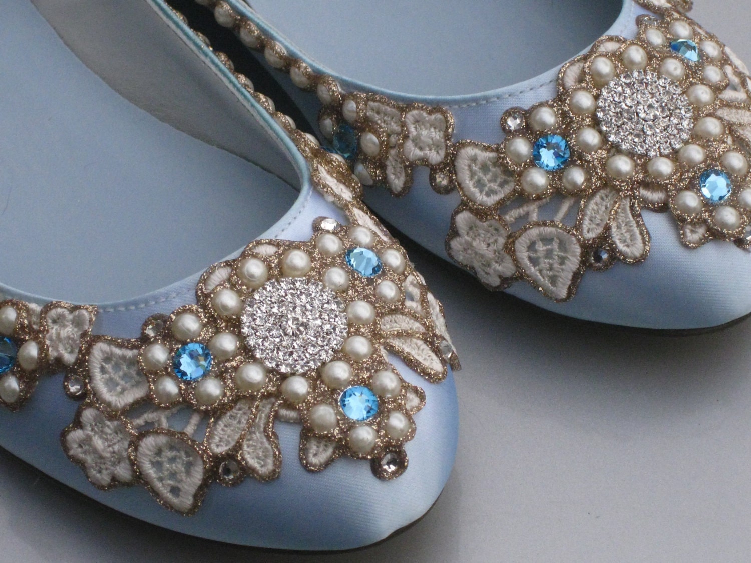 Something Blue Bridal Ballet Flats Wedding Shoes - Any Size - Pick your own shoe color and crystal color