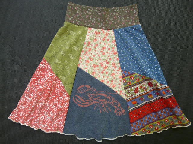 Lobster Anyone: Flattering Must-Have upcycled recycled t-shirt Hippie Skirt for women size small medium 4 6 8