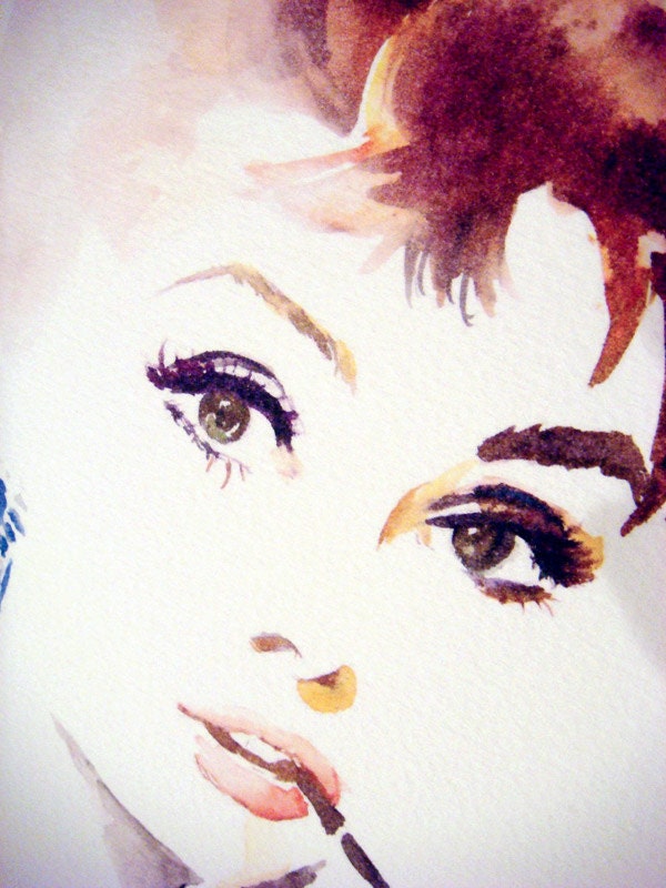 Watercolor painting -  Audrey Hepburn - 9x12 print