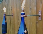 2 Cobalt Blue Wine Bottle Tiki Torches - Outdoor Lighting - Hanging Lantern - Hurricane Lamp -