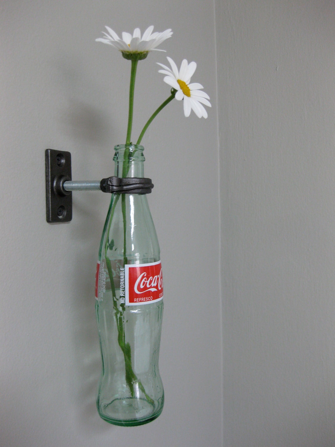 2 Coca-Cola Bottle Hanging Flower Vases - Red Wall Decor - Vintage Kitchen -  50's Diner