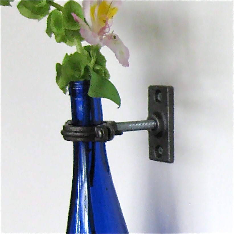 3 Cobalt Blue Wine Bottle Wall Flower Vases - Wall Vase - Hanging Vase - gift idea for mom - Spring Flowers