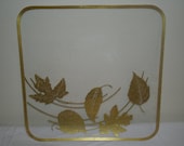 Vintage Glass Platter with Gold Leaves and Trim