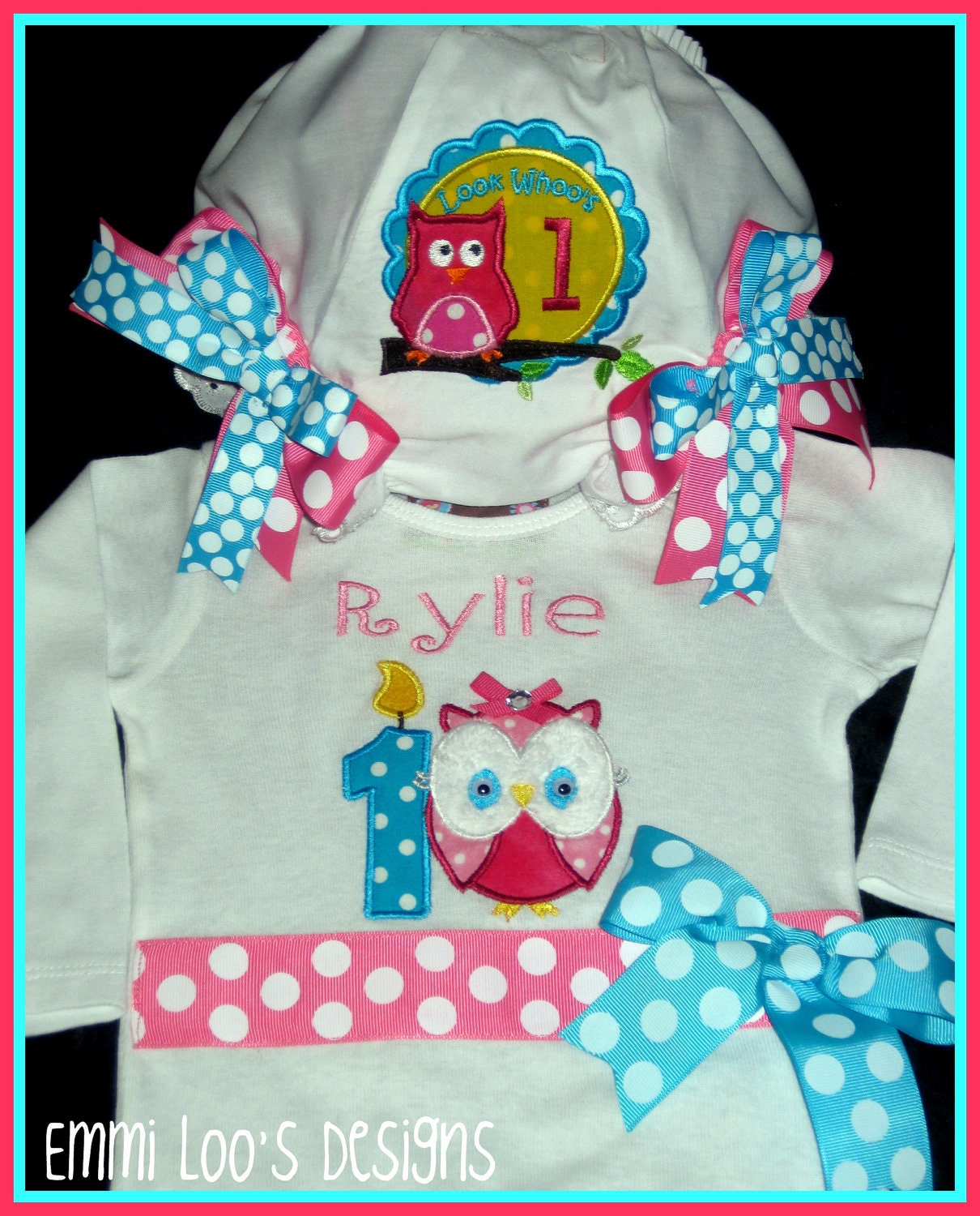 LOOK WHoo's One Baby Bloomers - Adorable Owl Applique With Polka Dot Bows