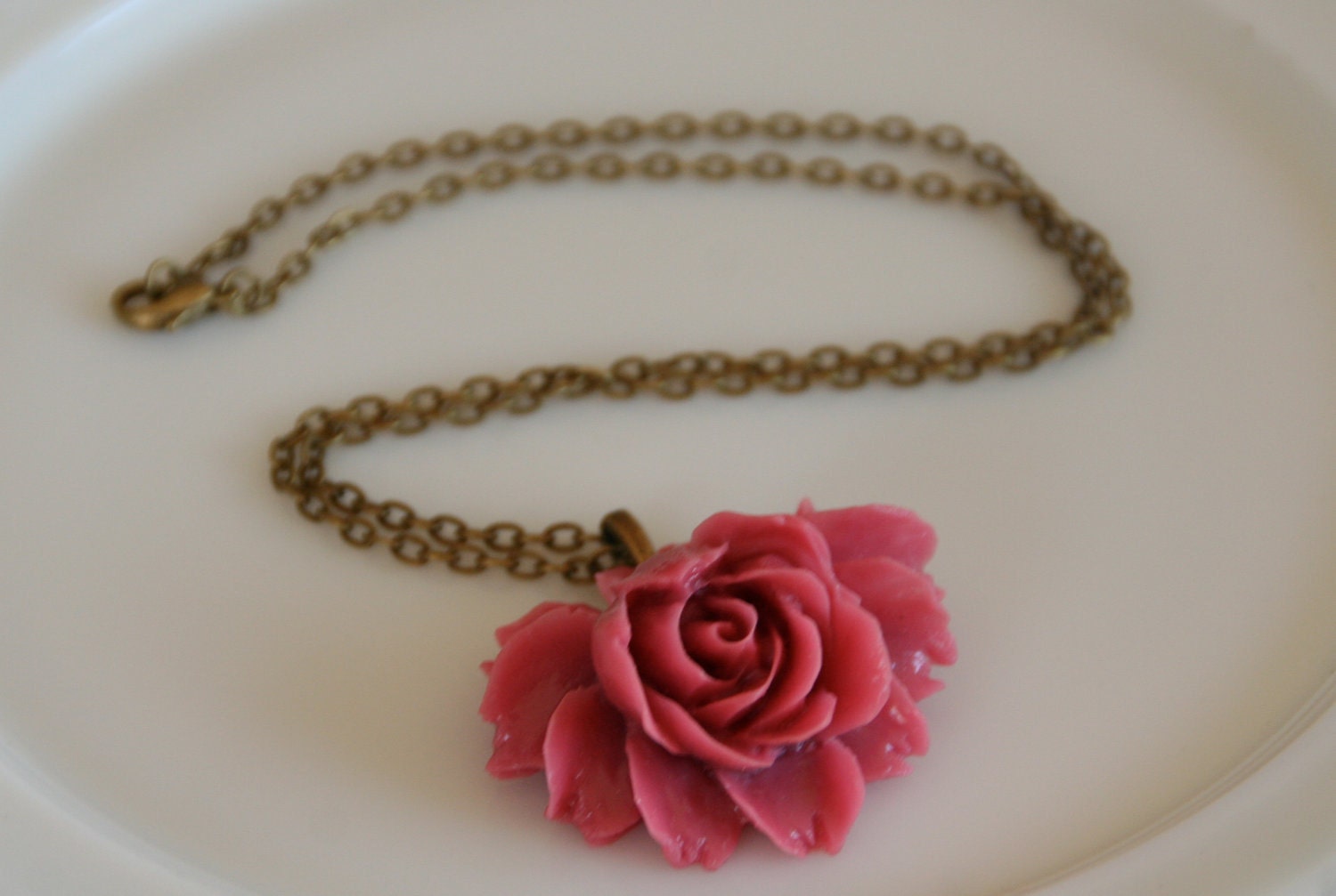 Blush Big Rose Necklace -- Antique Gold