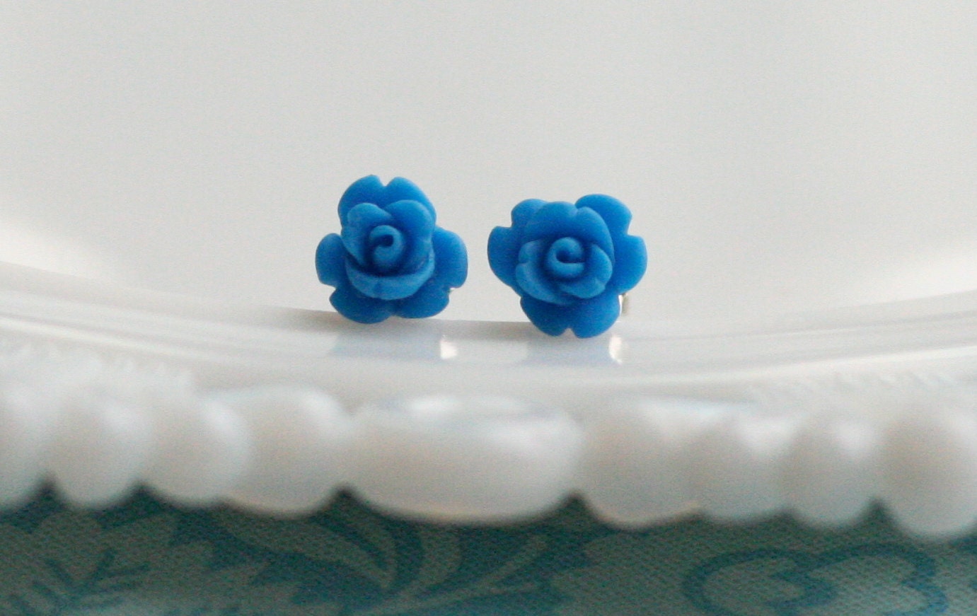 Pretty Blue Baby Rose Earrings