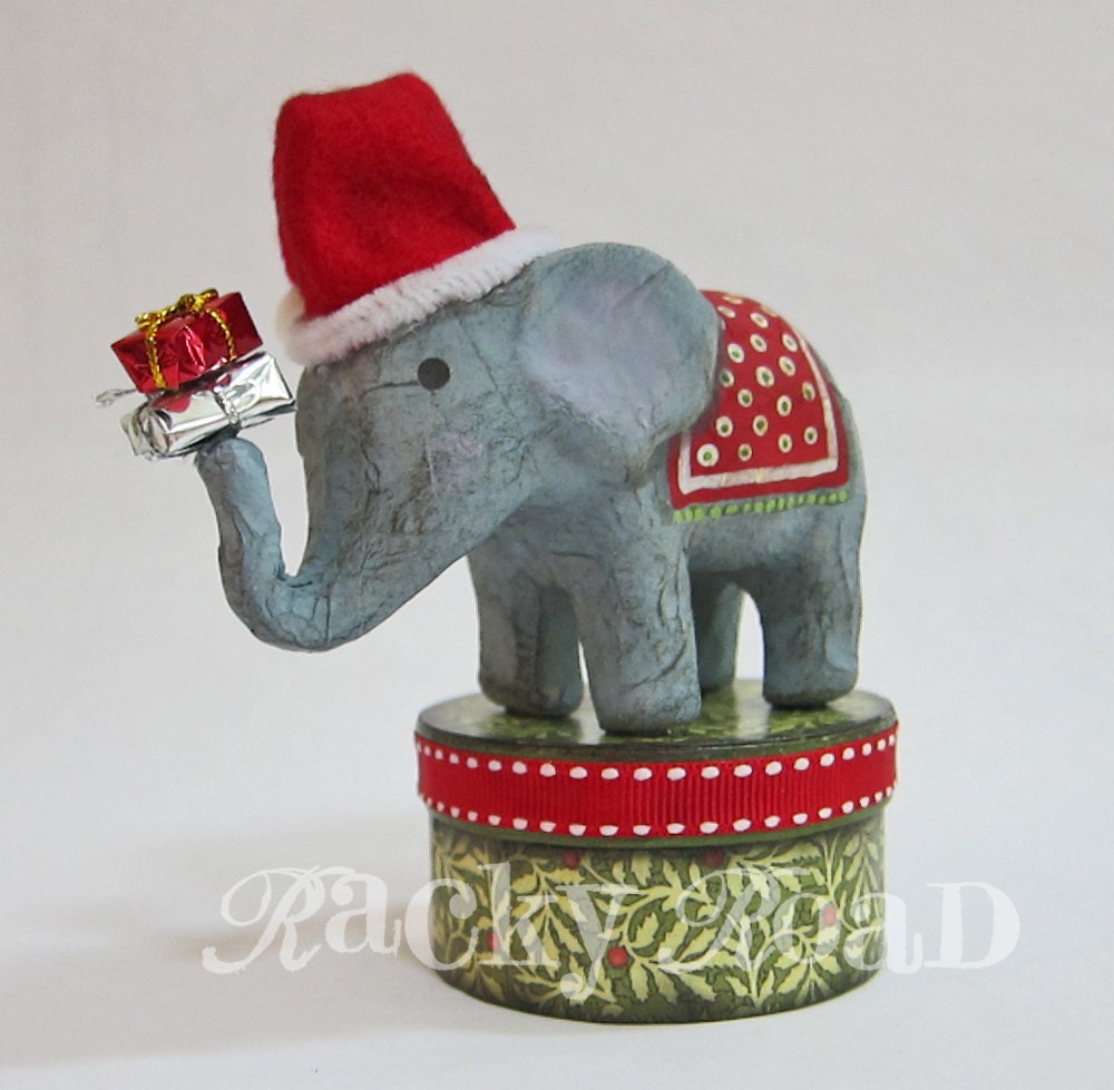 Jolly Christmas Elephant with Santa Hat on Trinket Box