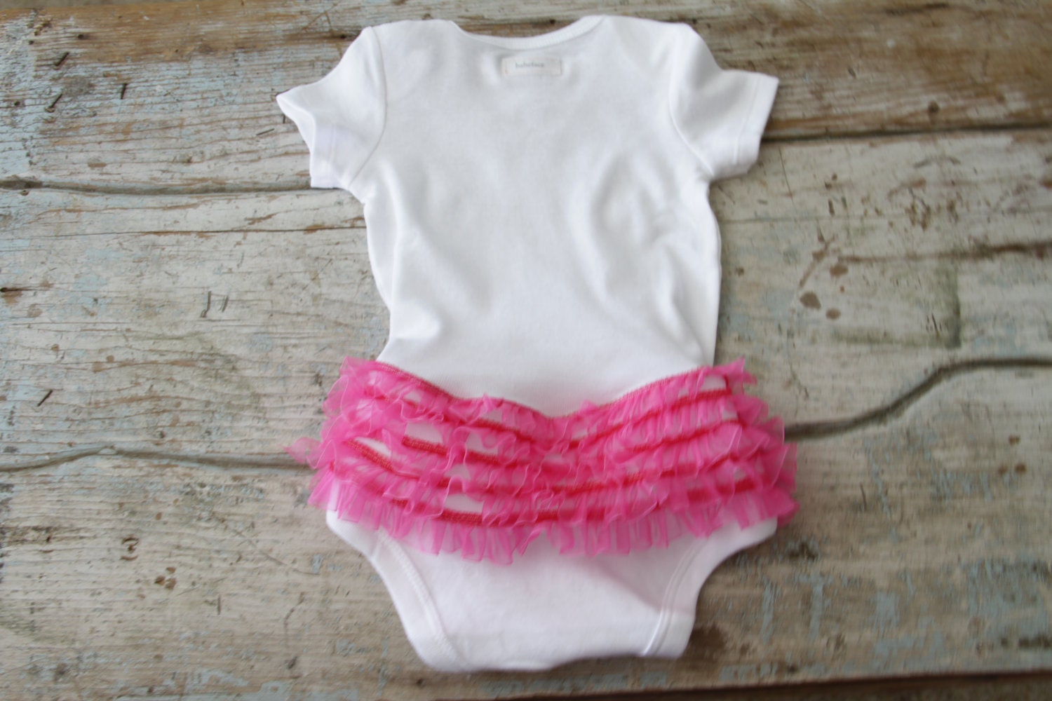 White Onesie with Hot Pink Ruffle Tush . . . Pick your size