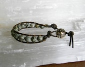 Rainforest Jasper and Leather Bracelet - Beaded Leather Bracelet - Made to Order