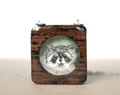 mint green racoon necklace- hand made painted wooden necklace- racoon in wood
