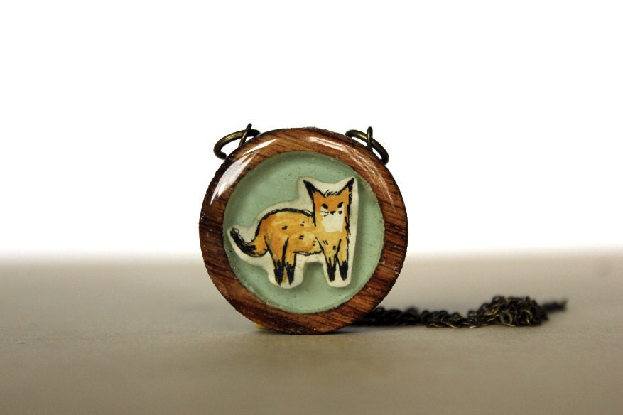 spring fashion fox Necklace - Wooden hand painted necklace
