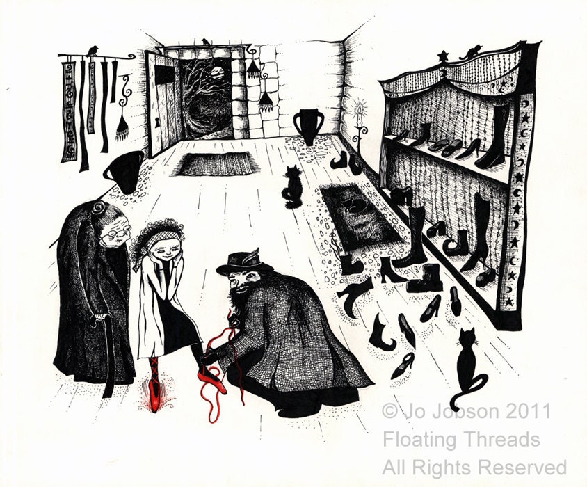 Fairy Tale Art - The Red Shoes - children prints illustrations (LARGE VERSION)