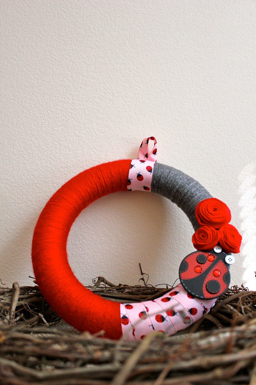 Made to Order - Love Bug Ladybug Handmade Wreath - 12 inch by HotGlueHangover