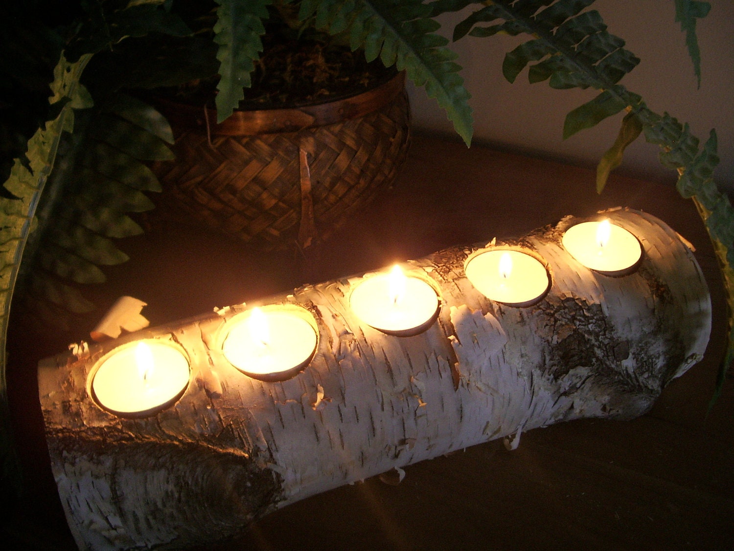 Birch bark tea light holder candle rustic  decor wedding