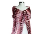 Capelet Scarf in Shades of Pink with Flower Brooch - Wrap - Shawl - Capelet - Women Accessories - Fall Winter Fashion