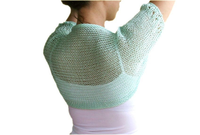 Mint  Shrug - Cotton Bridal Bolero  - Chic Elegant Womens Sweater Knit - Spring Summer Fashion - Wedding Accessories - Dreamy Pastel
