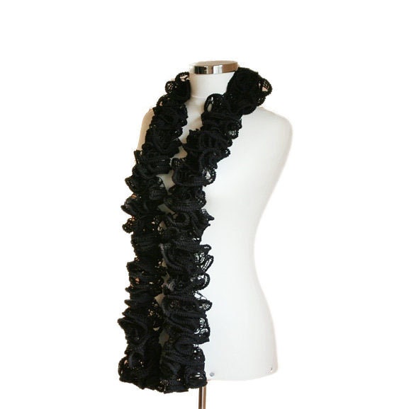 Black Ruffled Scarf Lacy - Spring Ruffle Fashion - Women and Teens Accessories