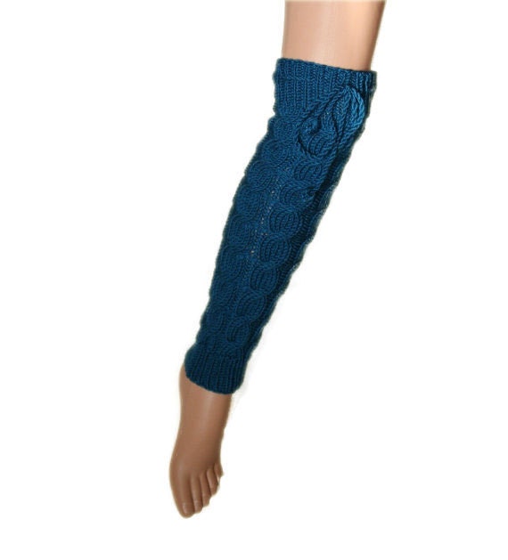 Wool Leg Warmers Cable Knit in Teal Blue - Fall Winter Fashion - Women Teens Accessories
