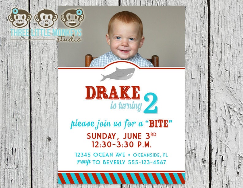 Shark Bite Invite Photo Invitation - Aqua & Red Il_170x135