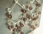Silver and Purple Chandelier Earrings, czech glass, purple earrings, glass chandelier earrings
