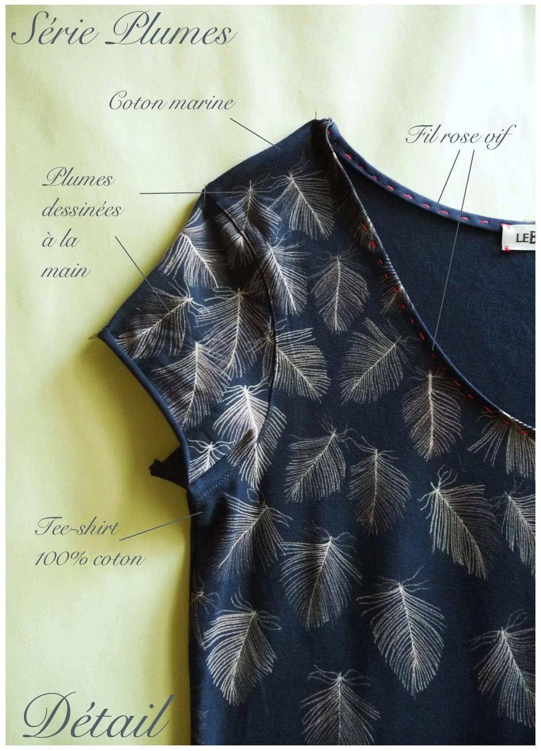 Navy cotton tee-shirt "Feathers"