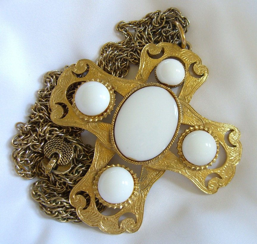 FLORENZA Maltese Cross Vintage Designer Signed Massive Statement Necklace Easter