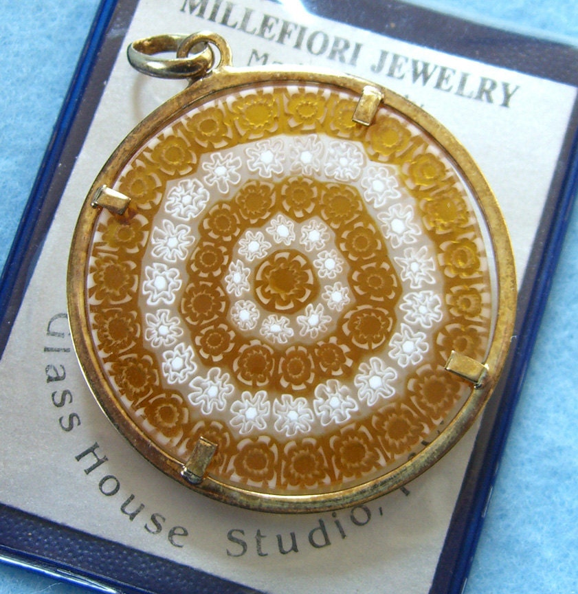 Vintage Millefiori Pendant Studio Art Glass Jewelry