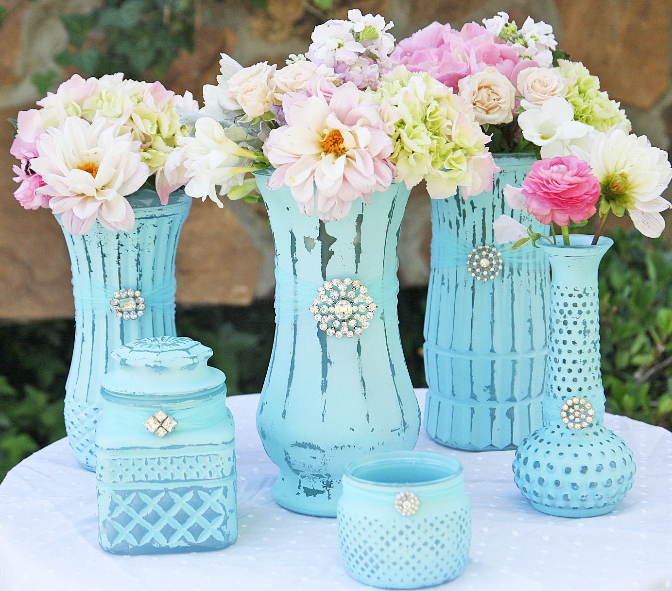 Shabby Chic Vintage Sky Blue Vases Made To Order
