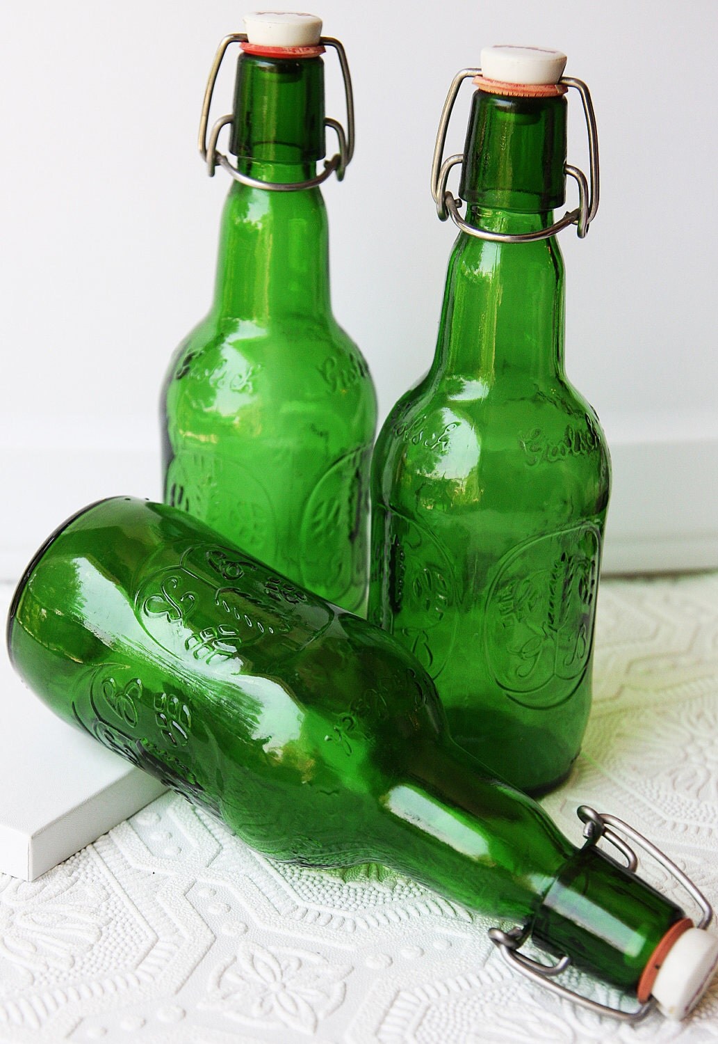 Download Set Of Three Vintage Green Grolsch Glass Beer by ... Yellowimages Mockups