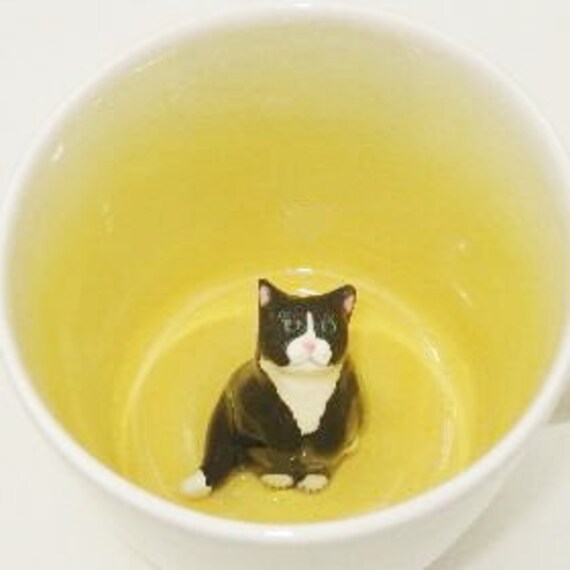 Fluffy Black Tuxedo Cat Surprise Mug Made to by ...