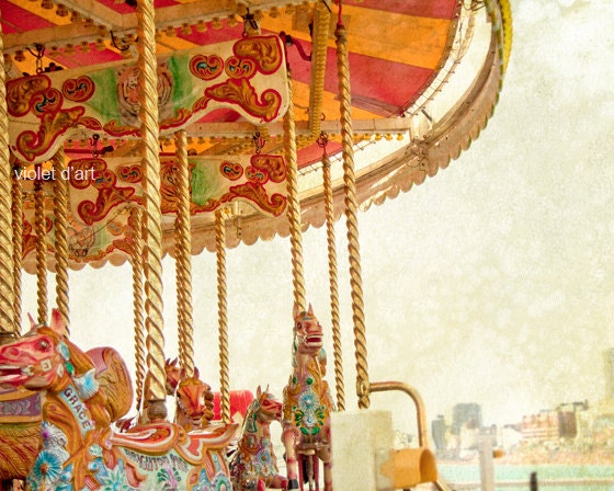 25% Off SALE Carnival Photograph 8x10 fine art, merry-go-round. colorful, whimsical, red, nursery decor,wall art, horse, carousel