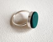 Sterling Silver and Green Leather Ring