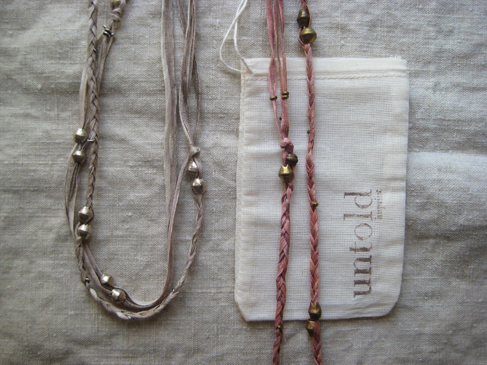Kanae Necklace in Sky Pink  / Textile & Brass