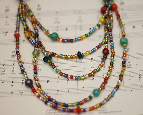 Colorful Fun Long Layered Necklace Rainbow Multicolor Sterling Silver