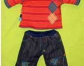 Boutique jeans with embroideries and overstitches - for 15 or 16 inches Bamboletta or Waldorf style doll.  Custom order only.