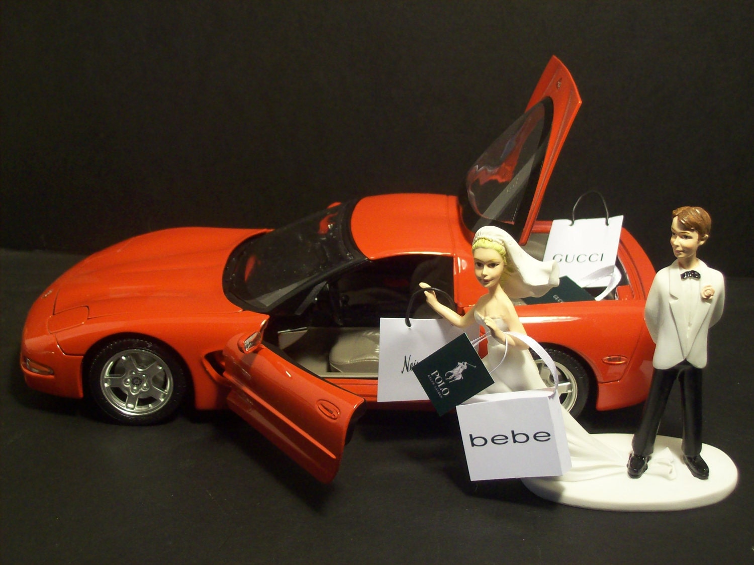Bride Gone Shopping Funny Wedding Cake Topper Z06 Red Corvette