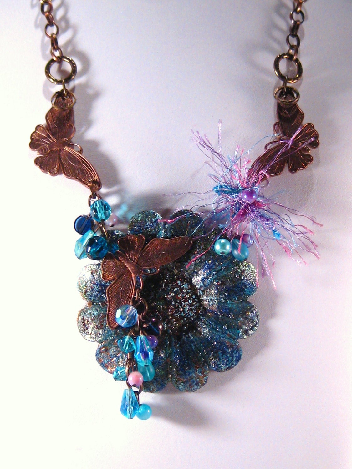 Butterfly and Floral Handmade Jewelry Pendant Necklace