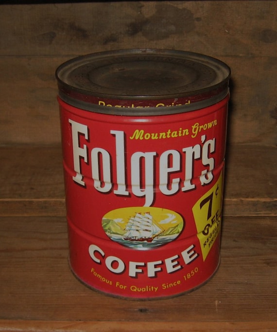 Vintage Metal Tin FOLGERS COFFEE CANPrimitive by ThePickledPossum